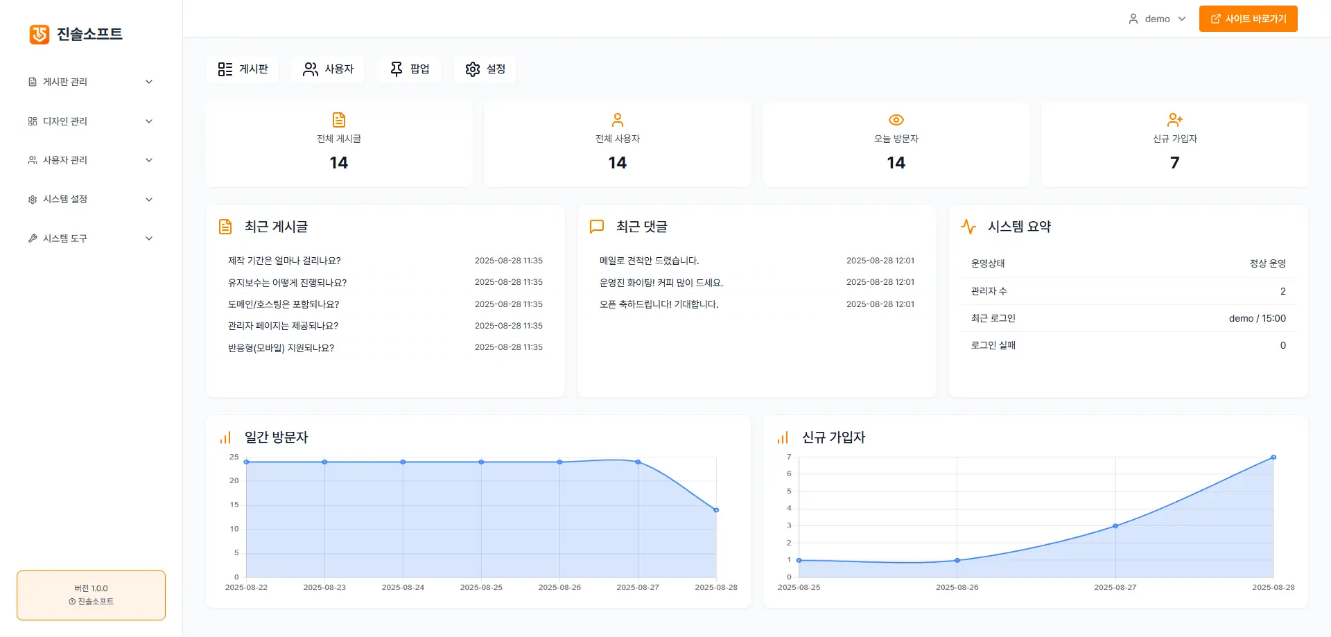 관리자 대시보드